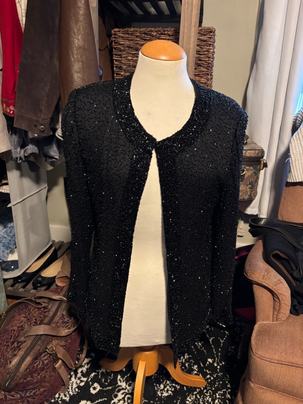 Vintage 100% Silk Sequin and Beaded Embroidered Evening Wear Cardigan/Jacket